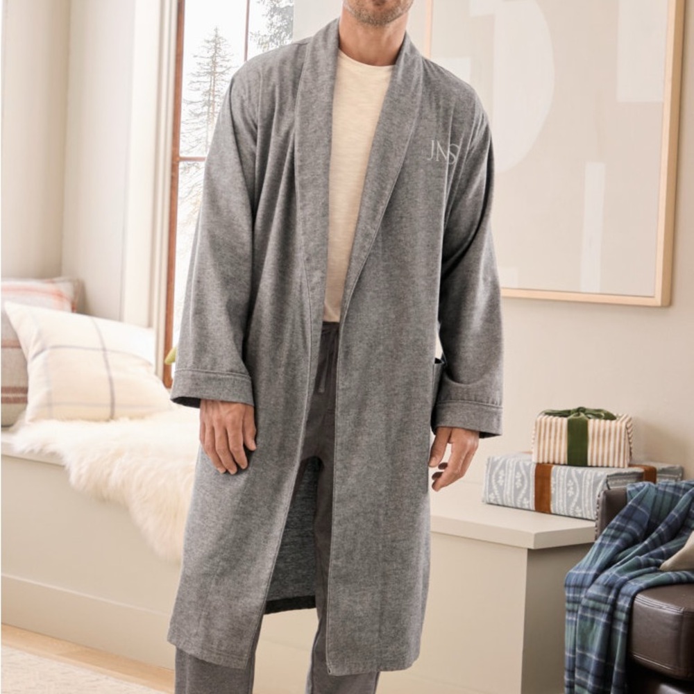 Garnet Hill Men's Organic Pima Cotton Flannel Robe
